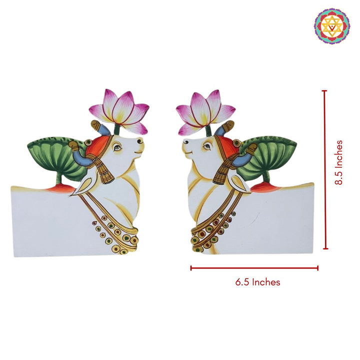 Pichwai half cow MDF cutout with lotus (a pair)