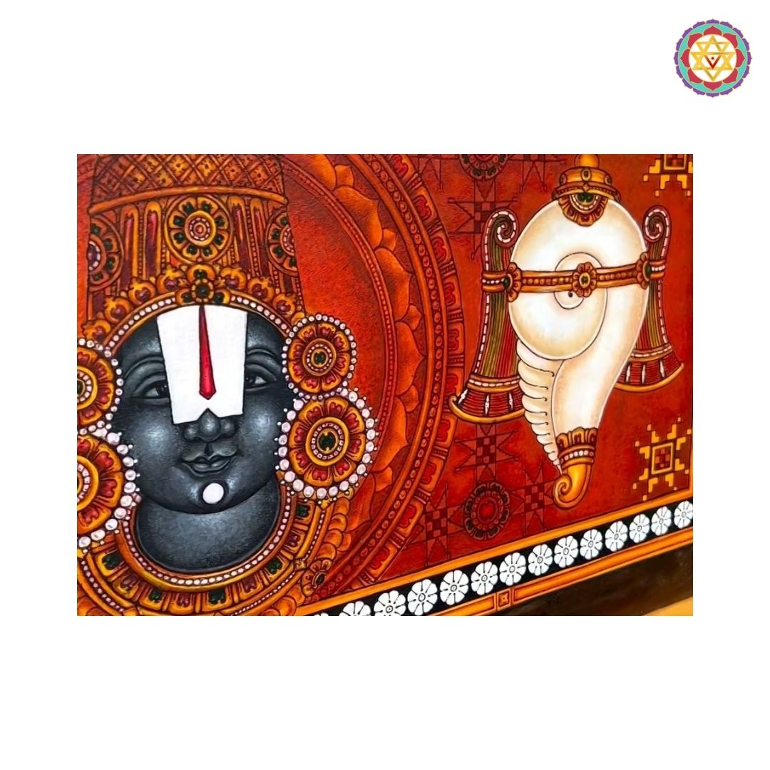 Kerala Mural Style Traditional Balaji with Shankh Chakra Painting – Divine Grace and Strength in Art