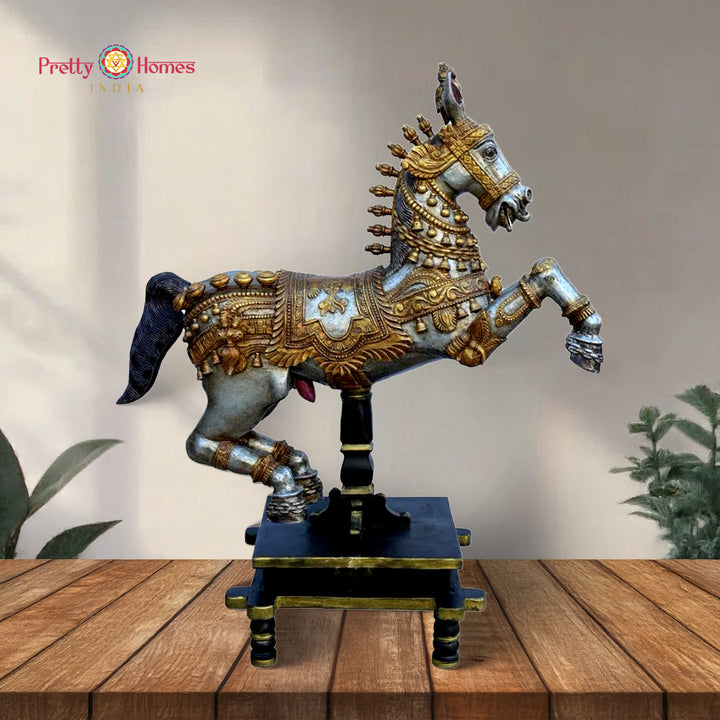 Woodcarved Galloping Horse in Superfine Silver Finish