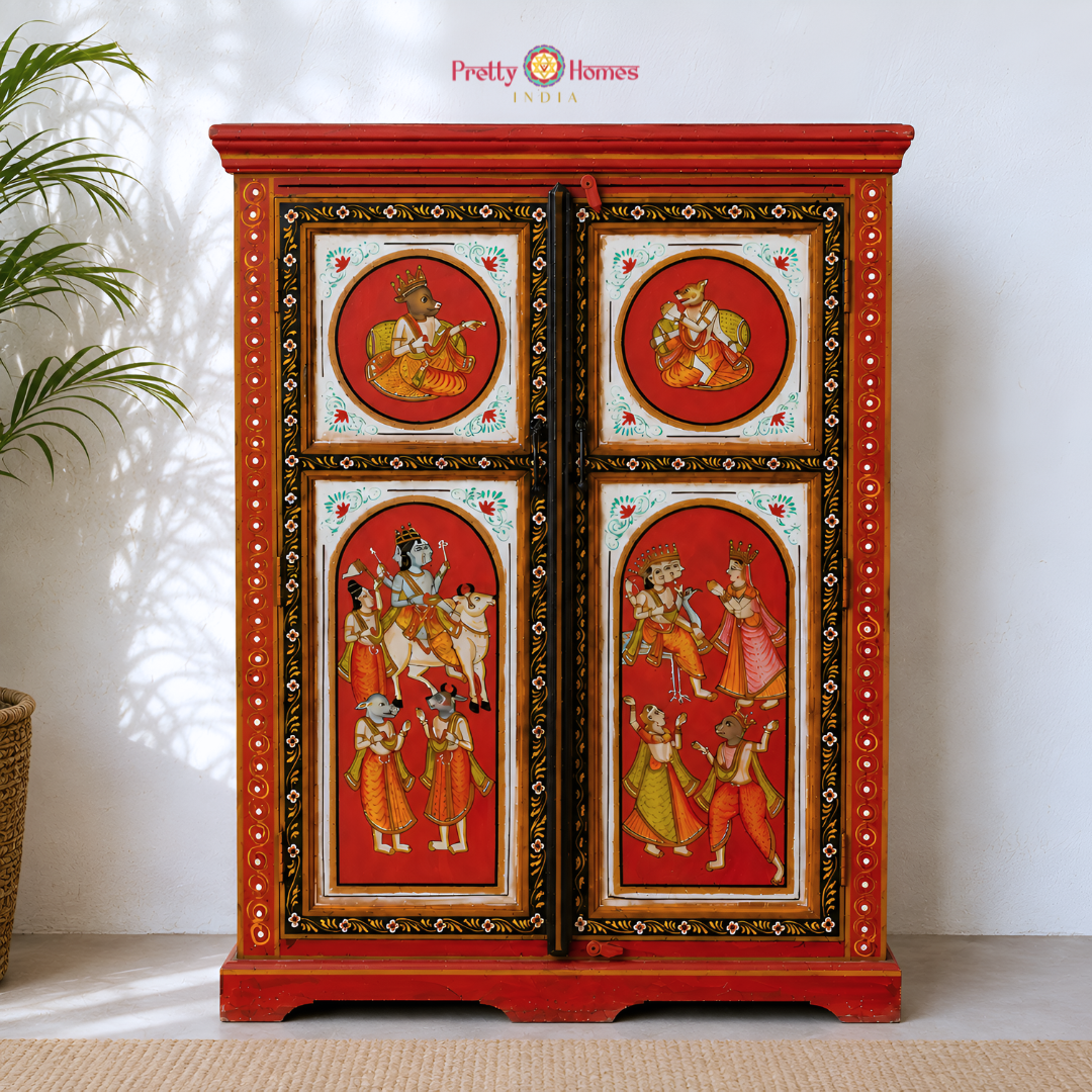 Hand-Painted Side Cabinet / Storage Unit with Mythical Paintings