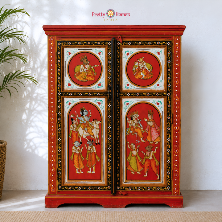 Hand-Painted Side Cabinet / Storage Unit with Mythical Paintings