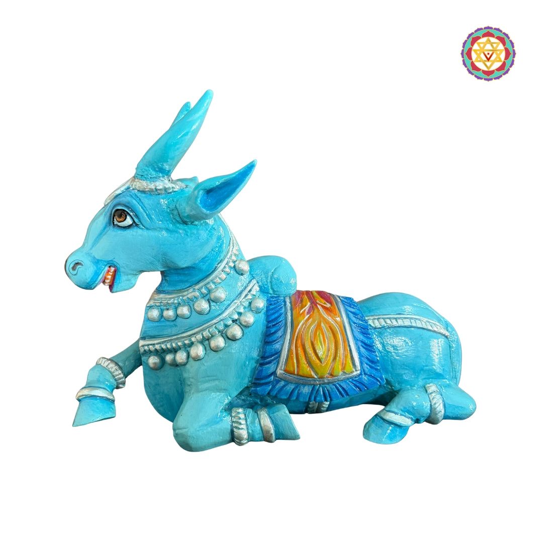 18” Blue Handpainted Woodcarved Nandi – Intricately Detailed Decorative Sculpture