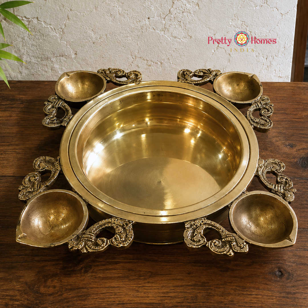 Brass 4-Deepam Design Uruli / Decorative Bowl
