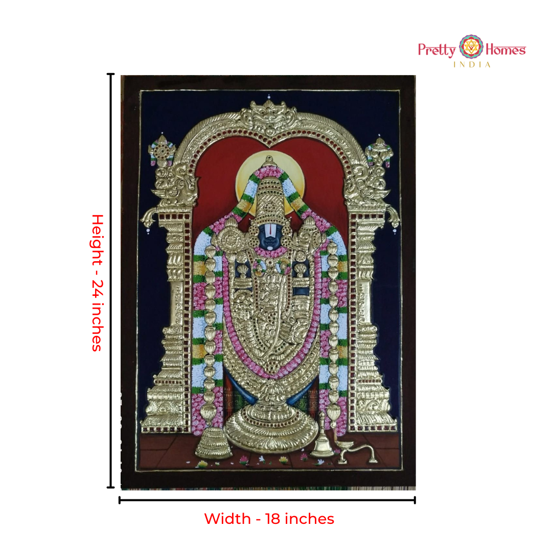 Divine Lord Balaji / Srinivasa Tanjore in Real Gold