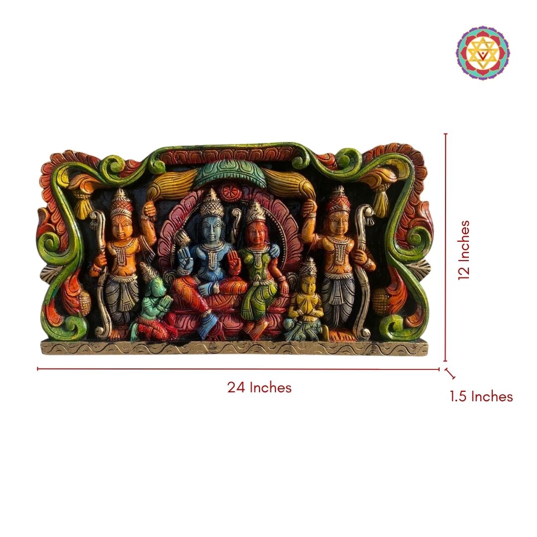 Close-up detailing of Ram Darbar carving on 24-inch wooden panel