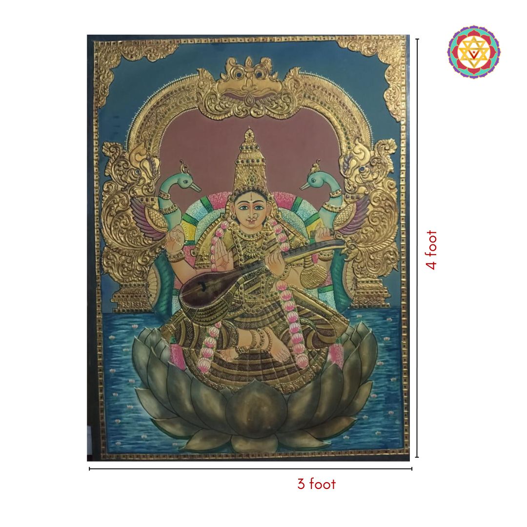 Saraswati painting in teakwood frame, perfect for study or pooja room