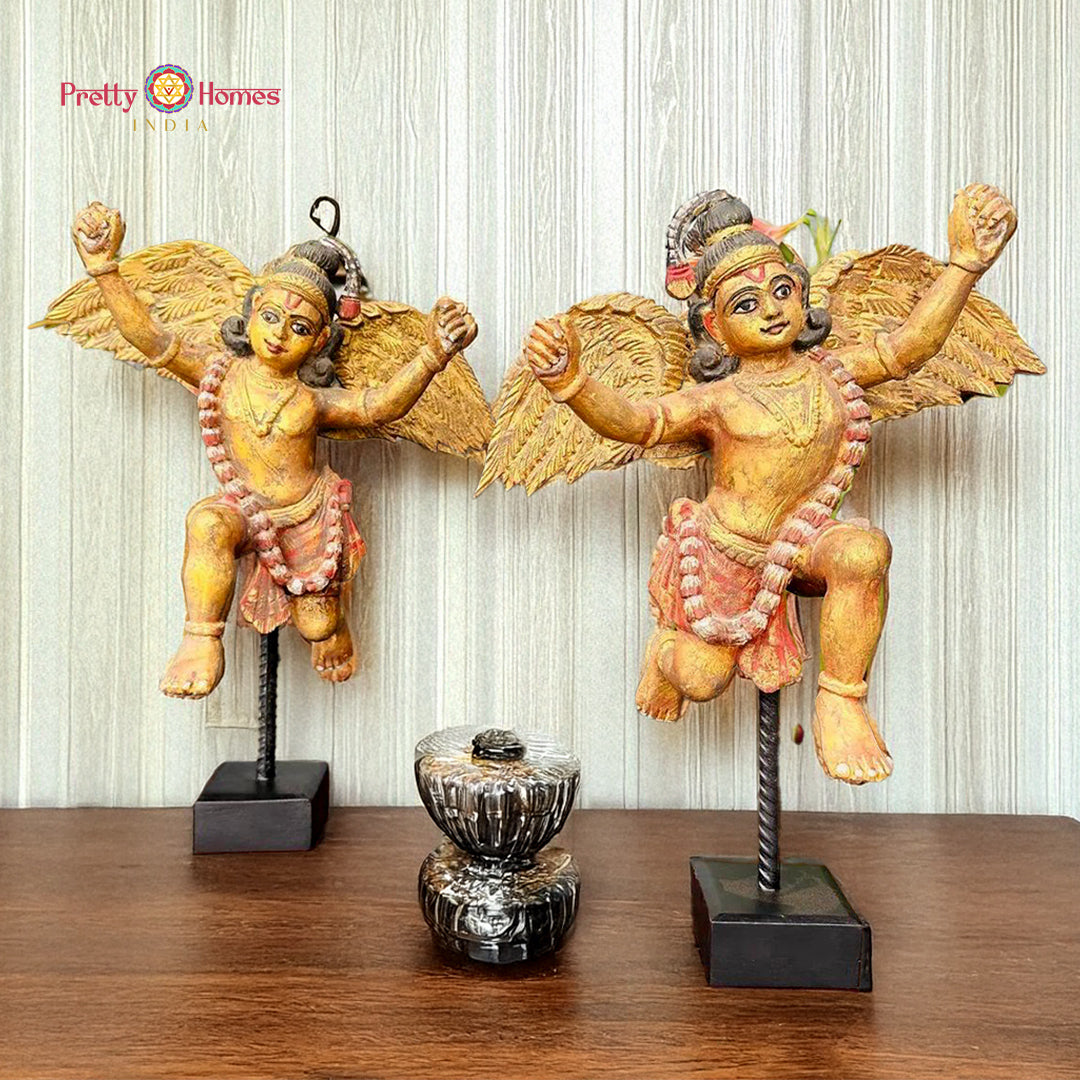 hand-carved gandharva indian angel sculpture in wood