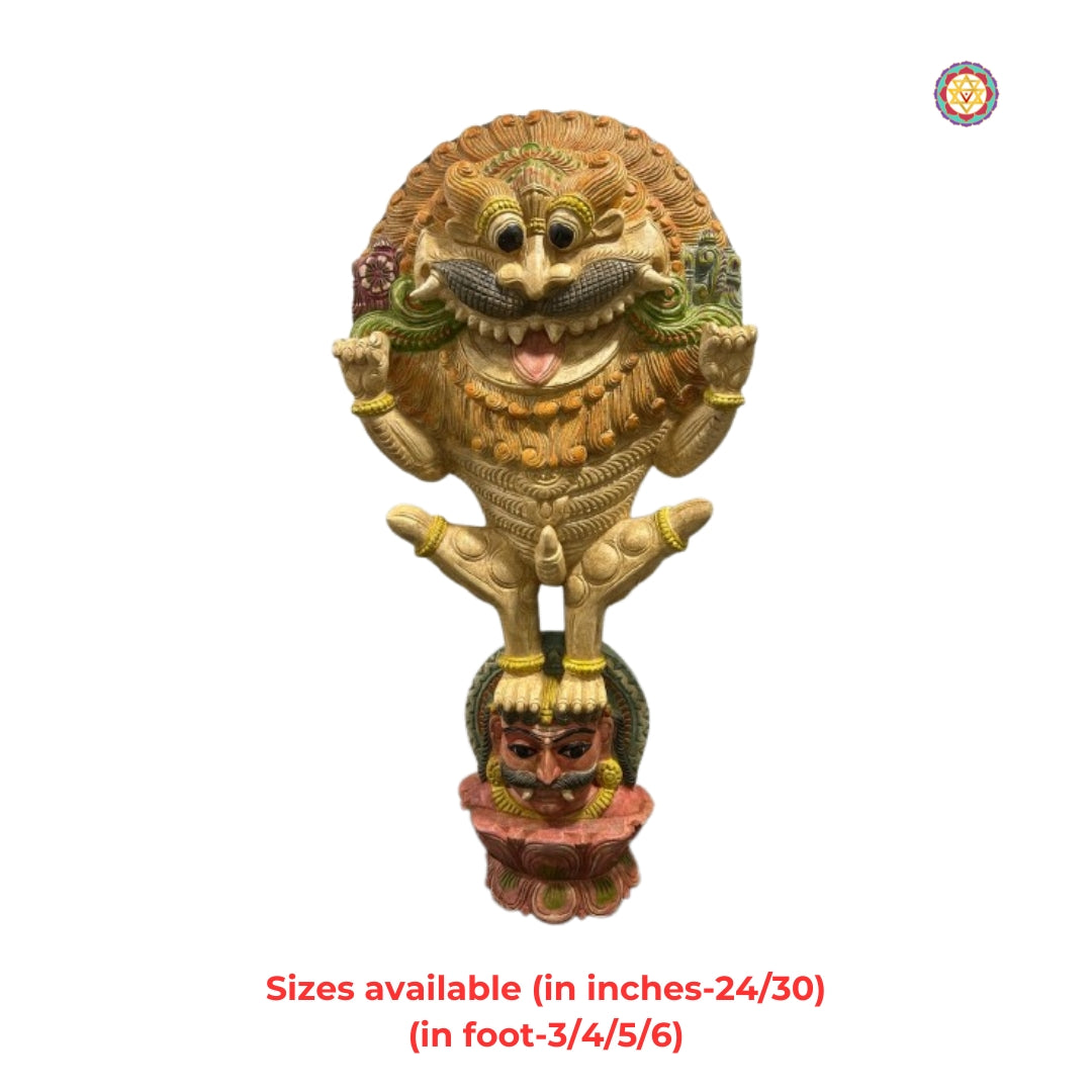 Woodcarved Standing Yali/kirthimuka/kirthimukhum statue.