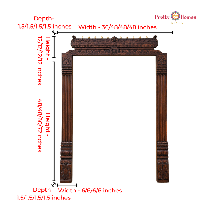 Wood-Carved Chettinad-Style Gopuram with Fluted Floral Pillars