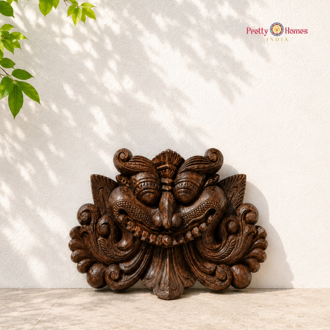 Yali Wooden Wall Mask for Entrance – Antique Guardian Decor