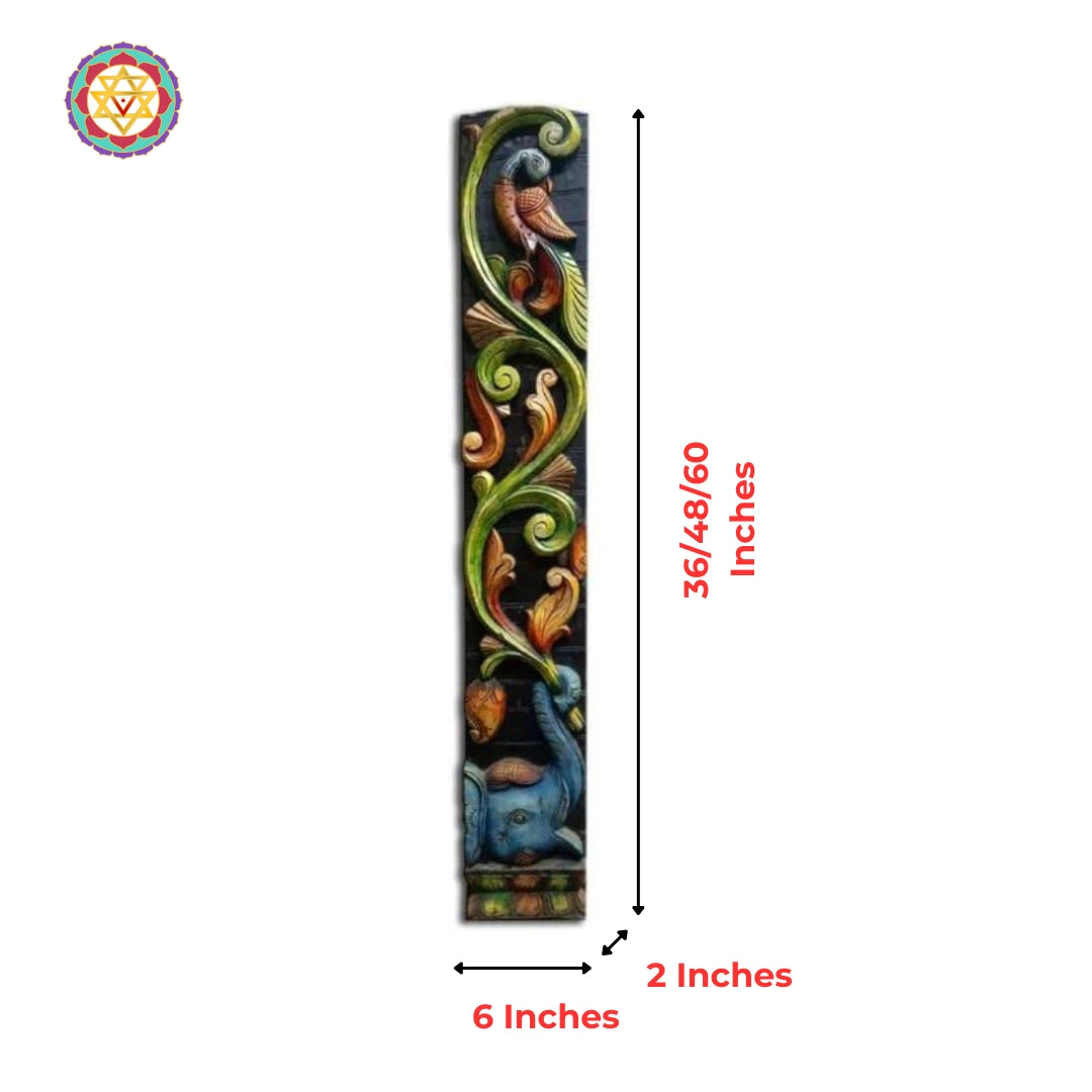 indian style vertical wooden carving wall art for living room