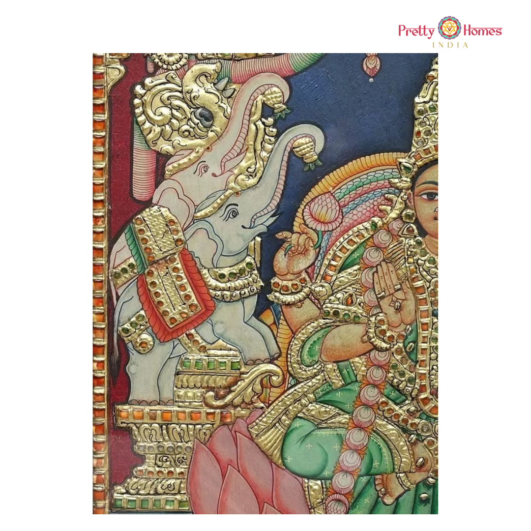 Gajalakshmi with Kirtimukha – Vintage finish Tanjore Painting