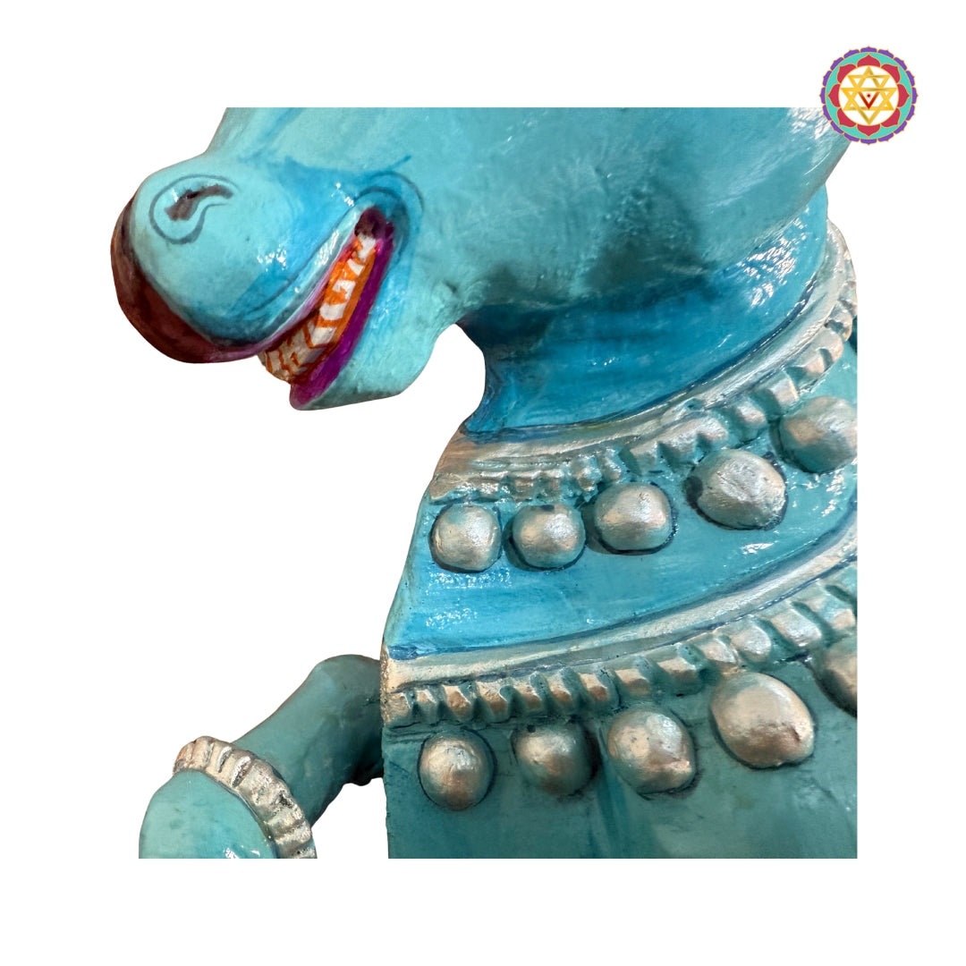 18 Inch Blue Handpainted Woodcarved Nandi Sculpture – Decorative Collectible Art Object