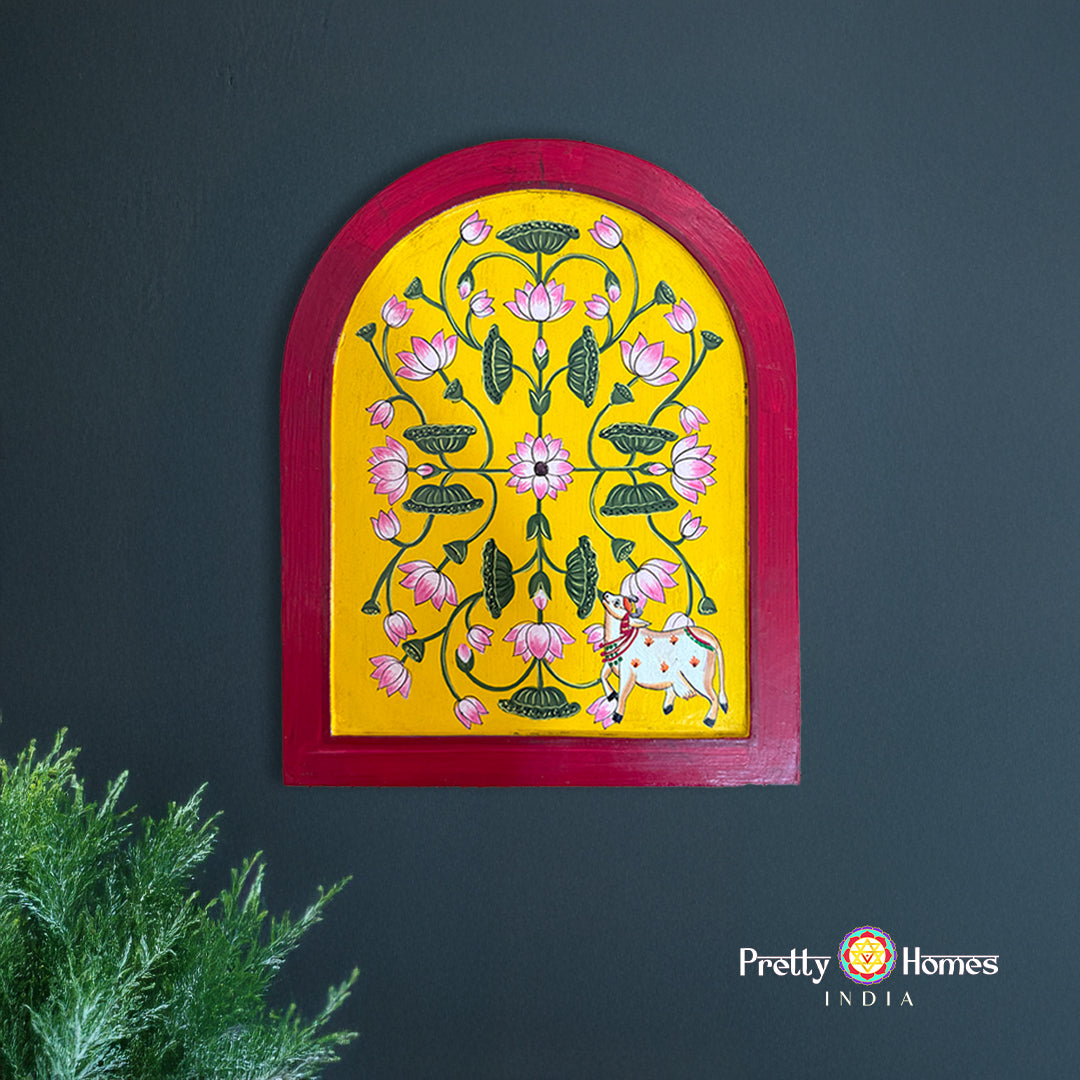 Arched Pichwai Wooden Frame – Handpainted & Ready to Hang