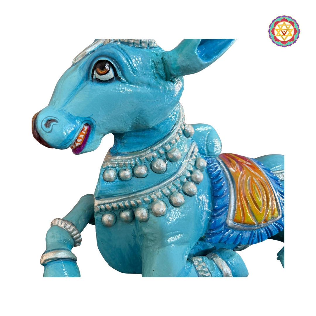 18” Blue Handpainted Woodcarved Nandi – Intricately Detailed Decorative Sculpture