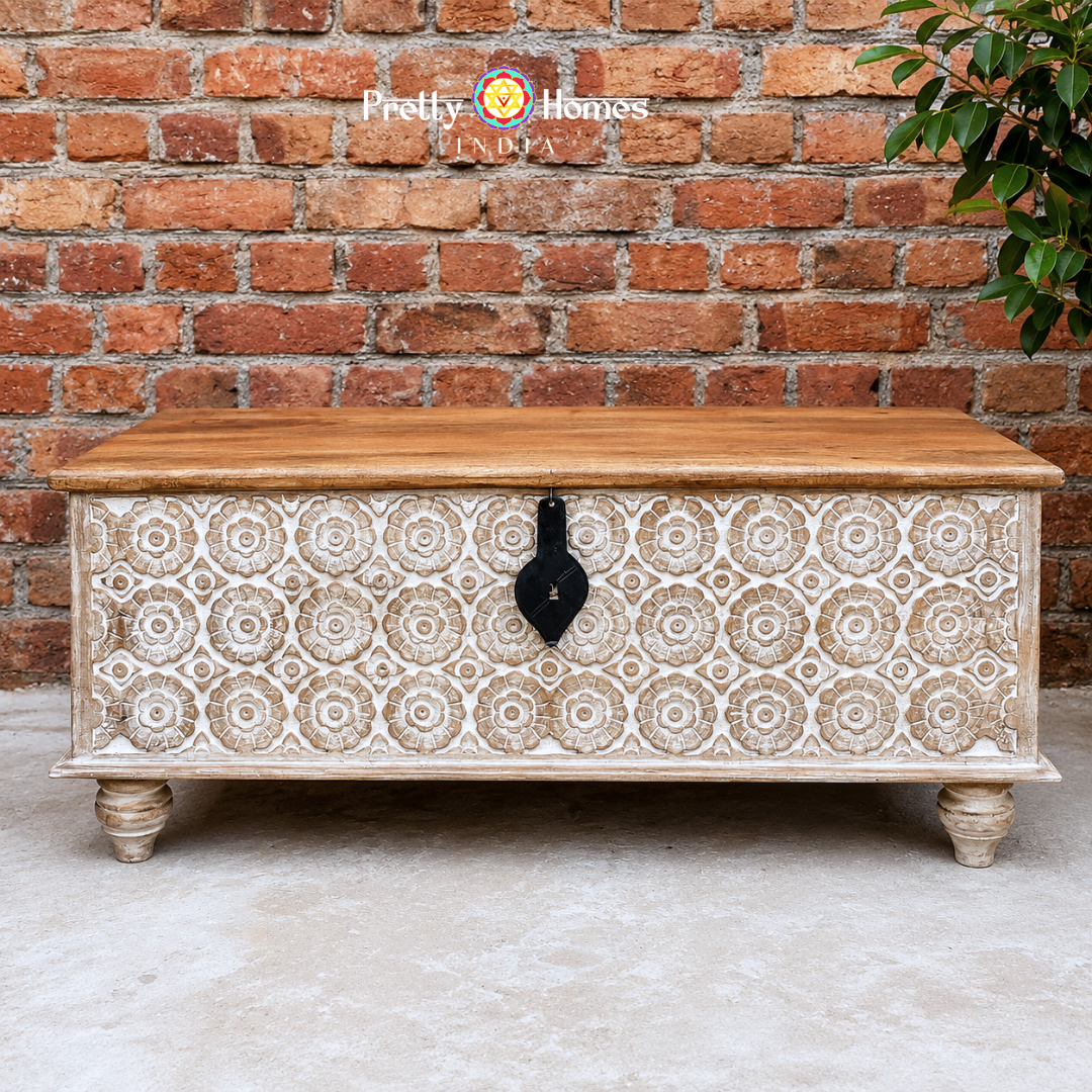 Wood-Carved Floral Trunk Coffee Table / Centre Table