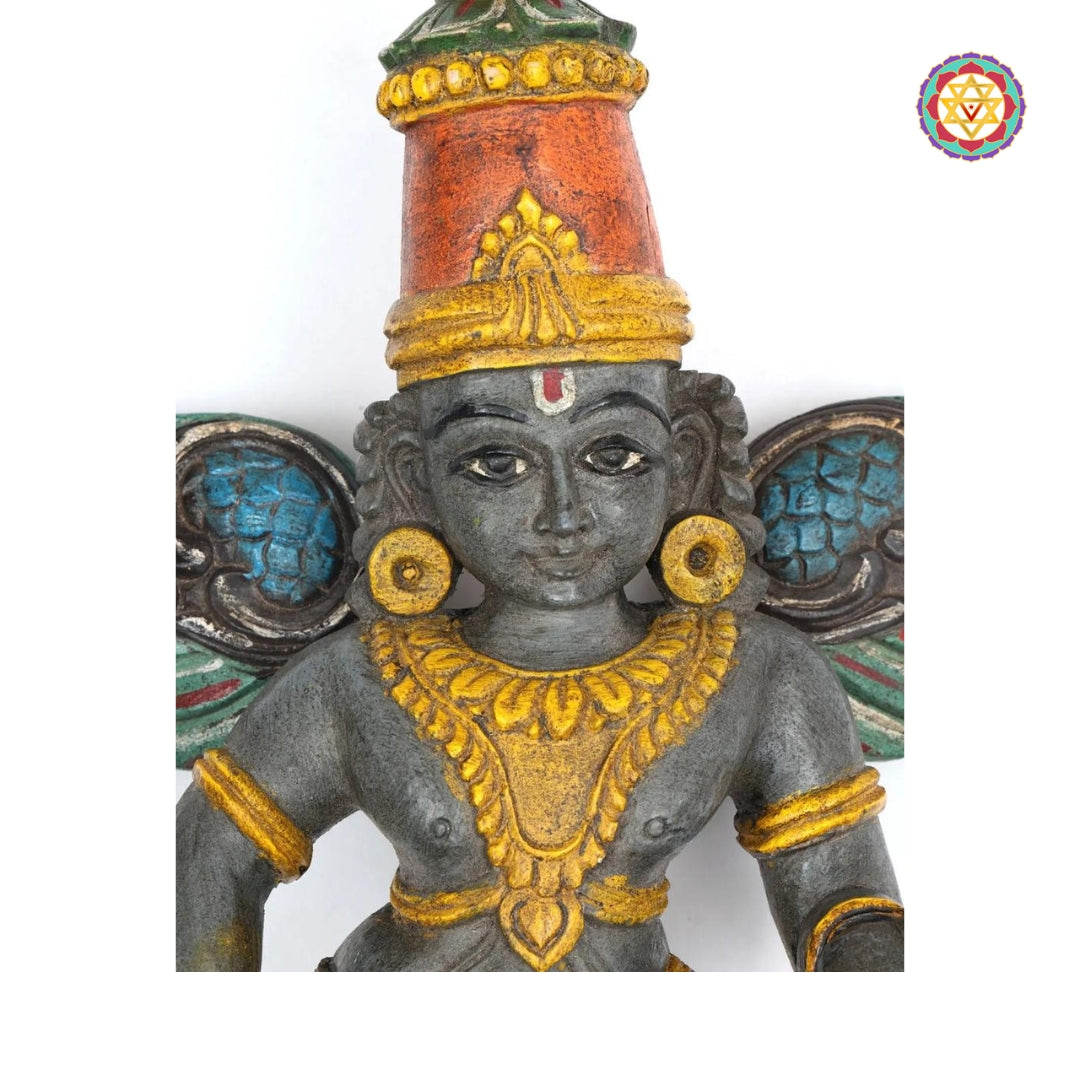 wood-carved gandharva / Indian angel sculpture .wall mountable (single). multi-colour vintage