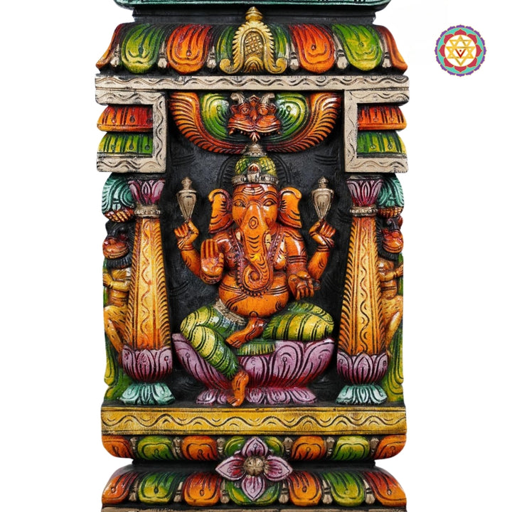 Woodcarved Ganesha wall mount /Panel.Temple Gopuram style wall hanging