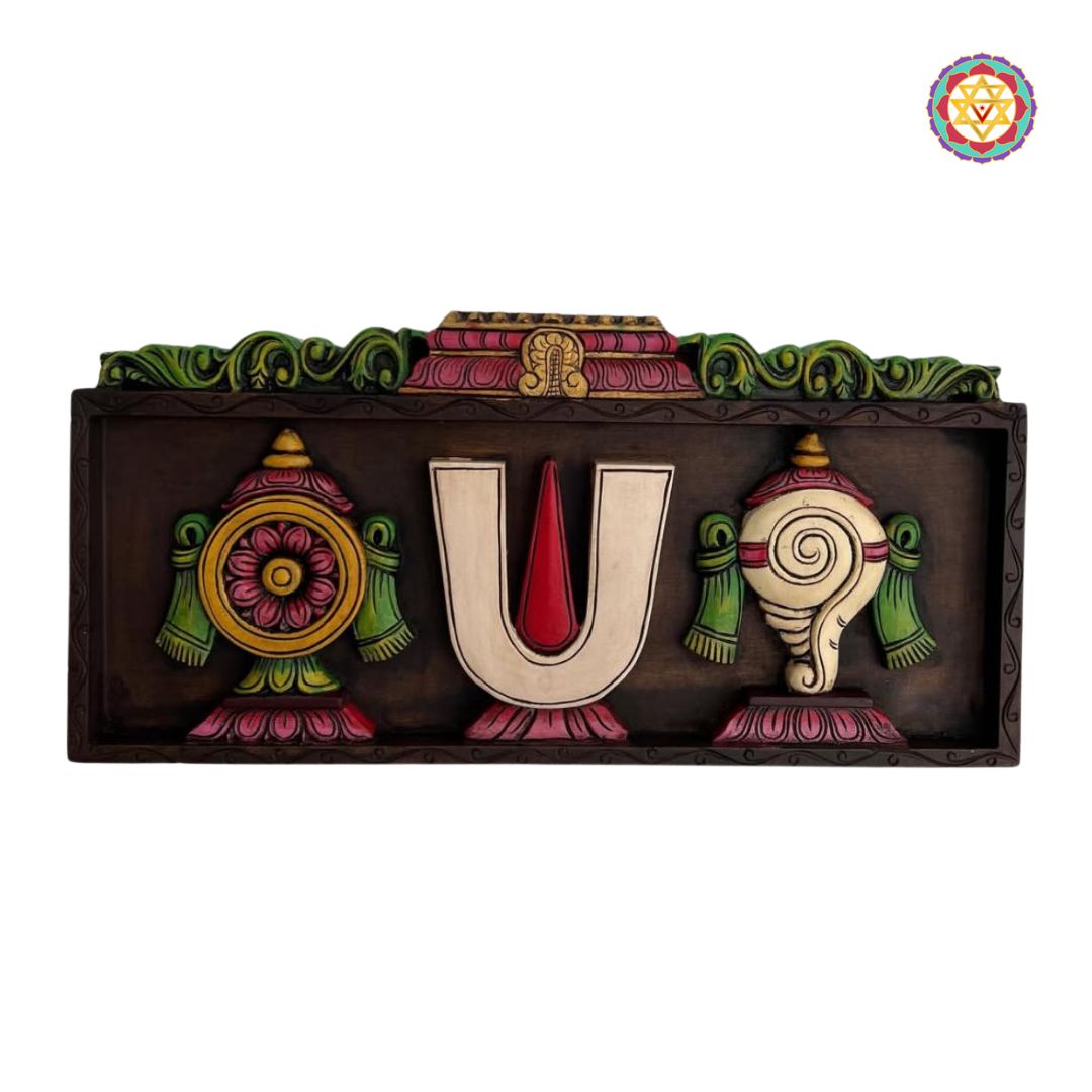 Frontal view of Balaji Thiruman multicolour wood panel