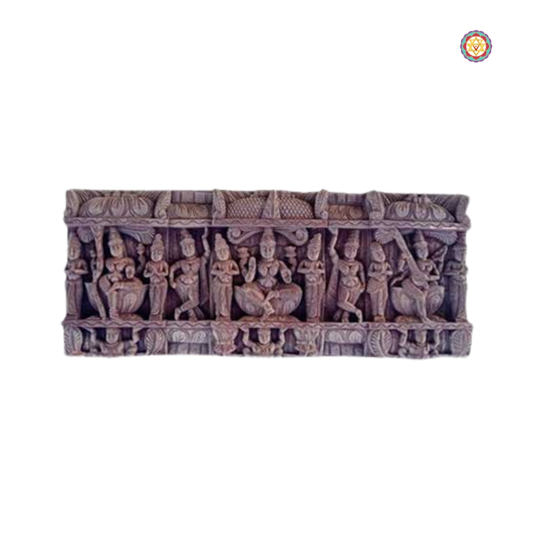 Intricate panel depicting Goddess Lakshmi, Saraswati, and Parvati – handcrafted Indian wall art.