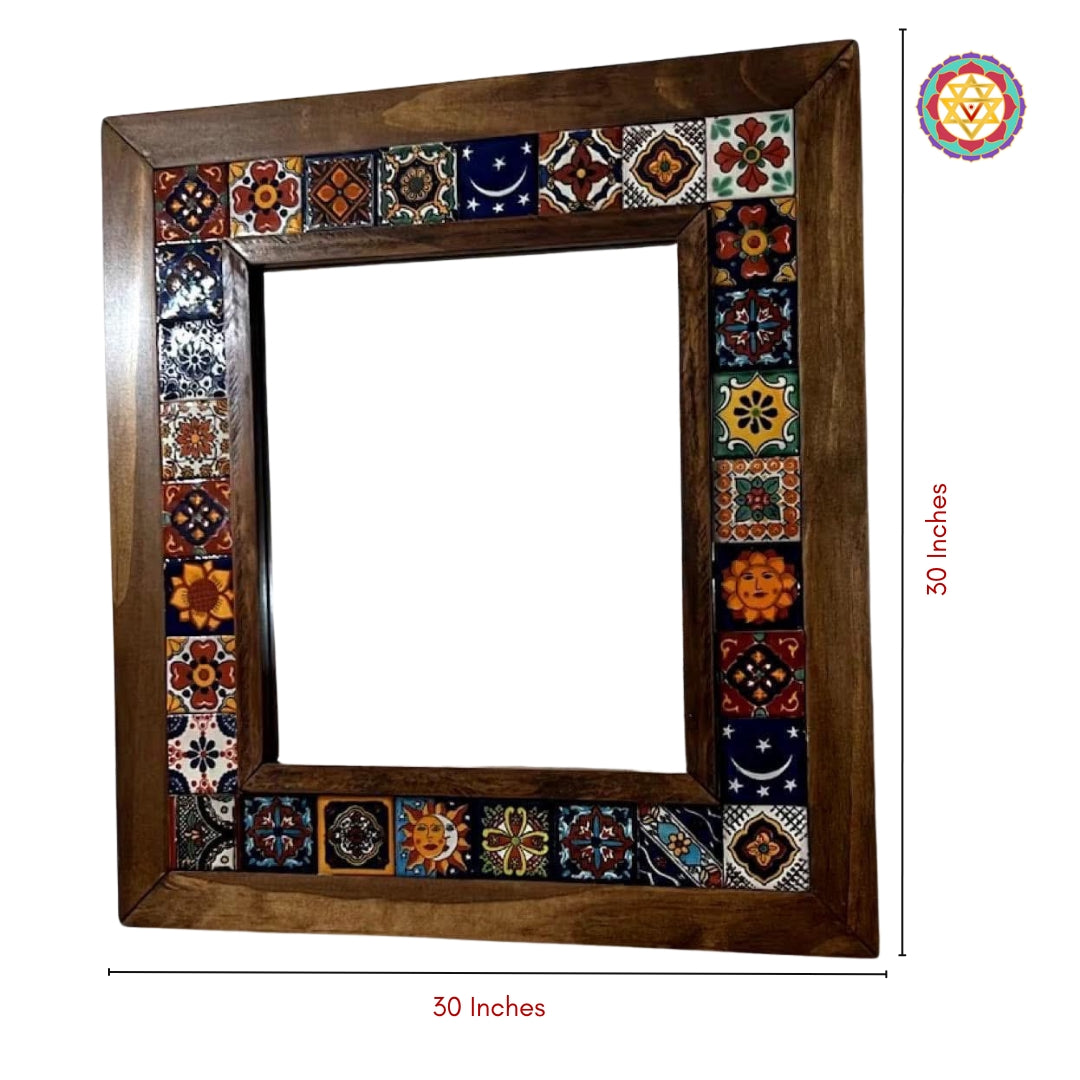 Wooden mirror with ceramic work