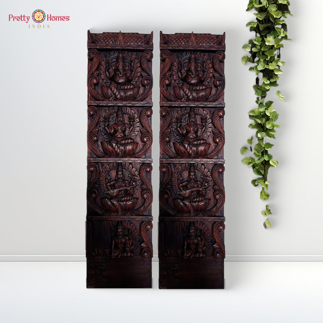 indian temple style wooden wall panel featuring annapakshi bird carving