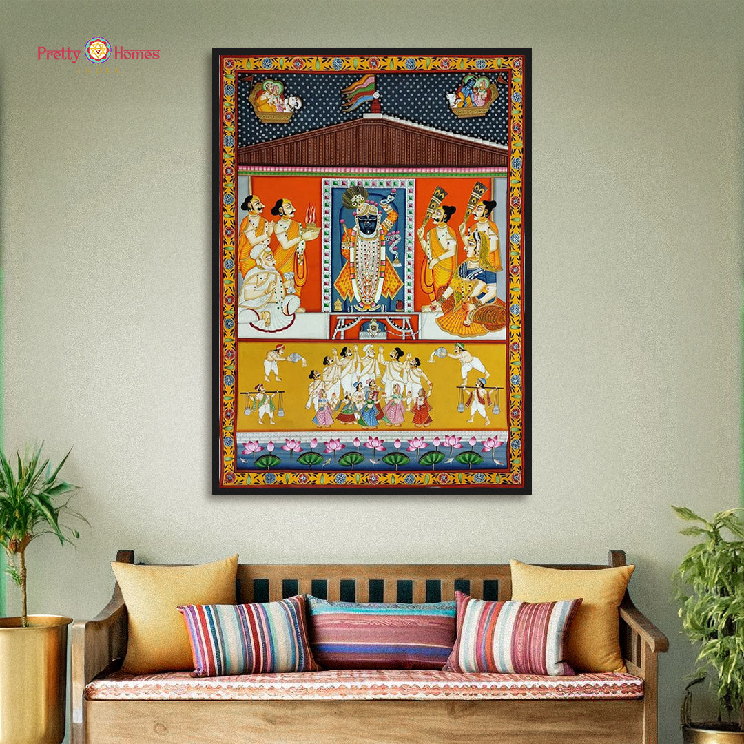 shrinathji rajbhog darshan pichwai painting full front view with divine detailing
