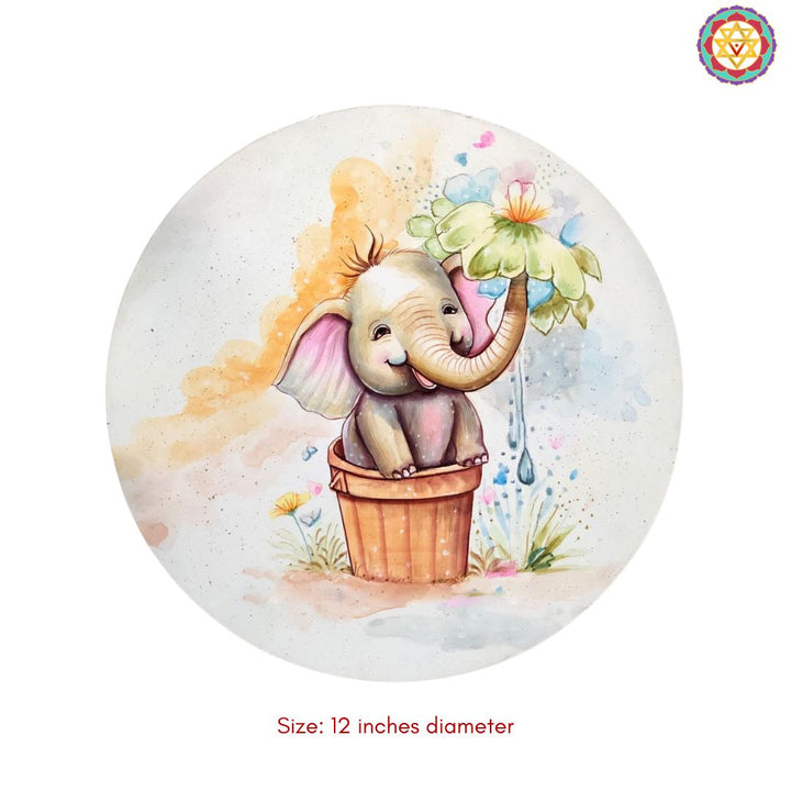 Handpainted Cute Little Elephant Wall Plate | Wooden Wall Table Décor