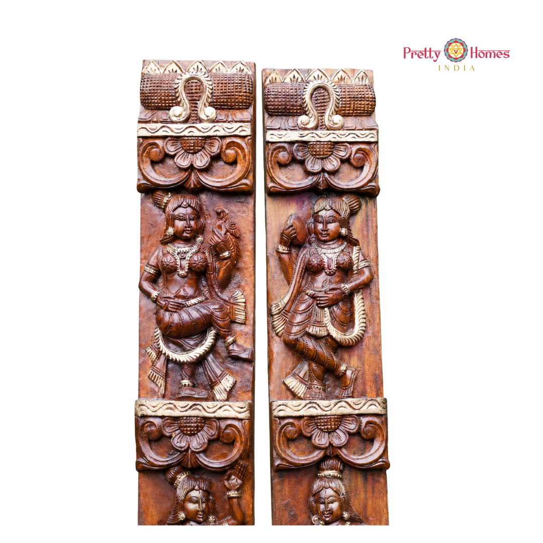 Woodcarved Khajuraho Apsara Musical Panel