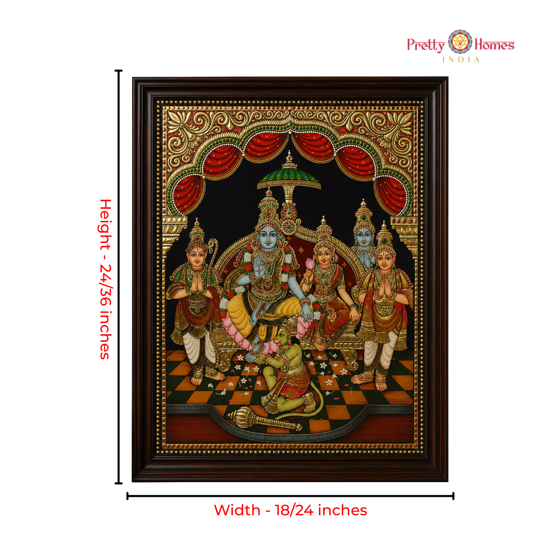 Aesthetic Vintage Finish Ram Darbar with Chettinad Pillars Tanjore in Real Gold