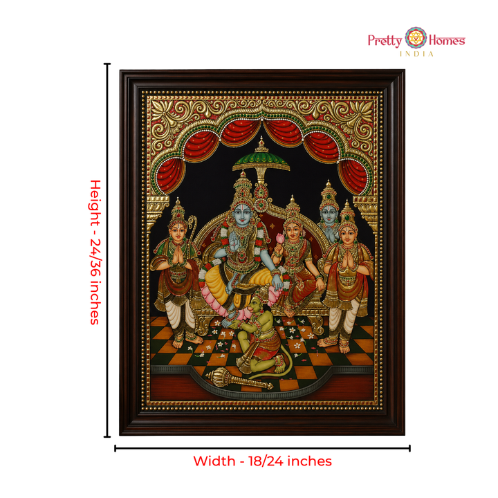 Aesthetic Vintage Finish Ram Darbar with Chettinad Pillars Tanjore in Real Gold