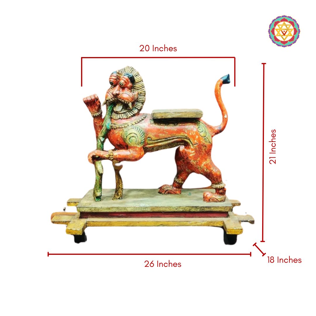 Majestic Simha Yali Wooden Sculpture – Symbol of Power and Protection