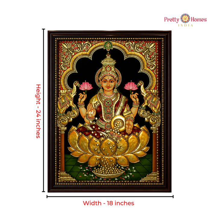 Aesthetic Goddess Dhanalakshmi Tanjore in Real Gold