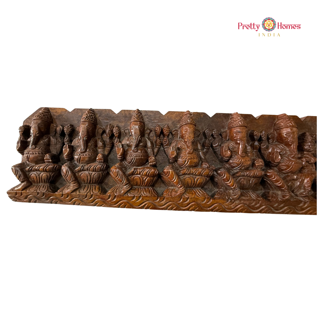 Intricately Carved Horizontal Ashta Ganesha Panel