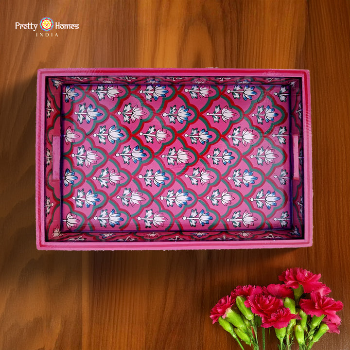 Hand painted wooden floral tray