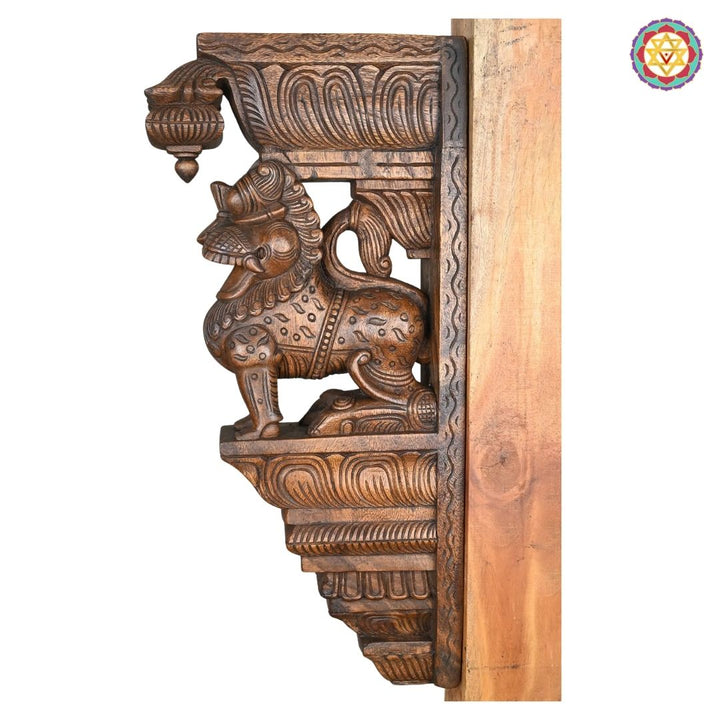 Handcarved teak lion wall brackets for traditional décor