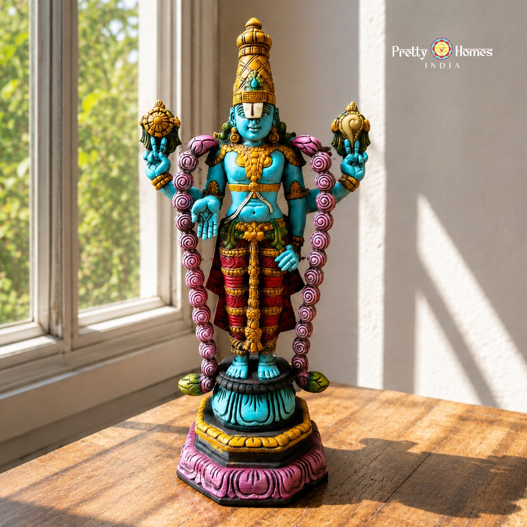 Shri Kalyan Balaji 15 Inch Multicolour Hand-Carved Wooden Idol
