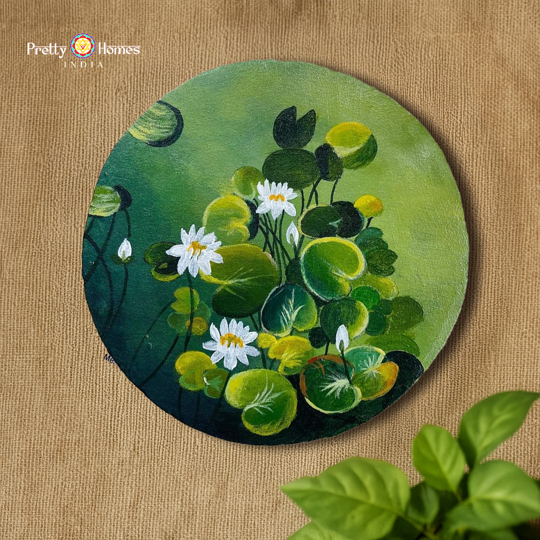 hand painted wall plate lotus pond with lilies lotus pond with lilies hand painted wooden art