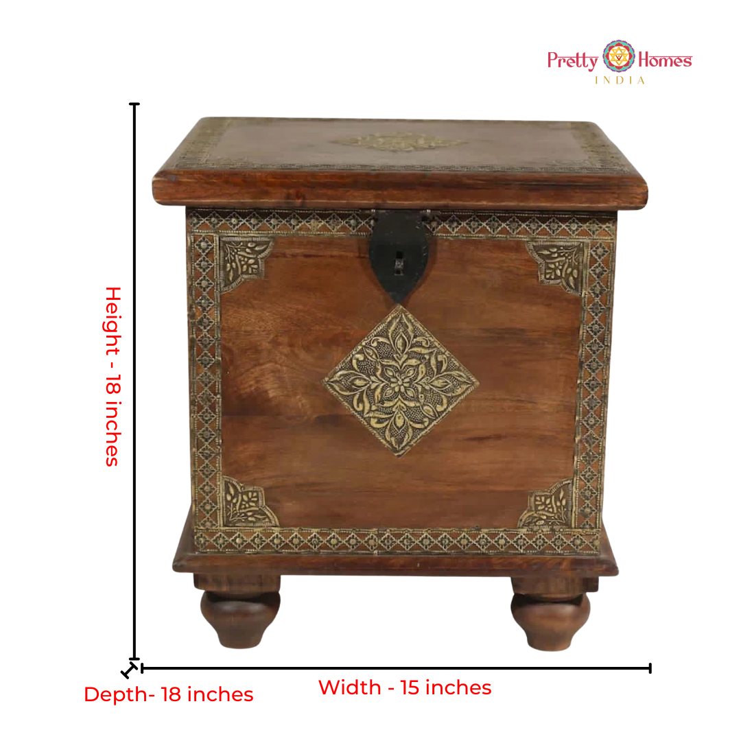 Handmade Hand Carved Storage Box For Blanket | Traditional Trunk Accent Table | Side Table