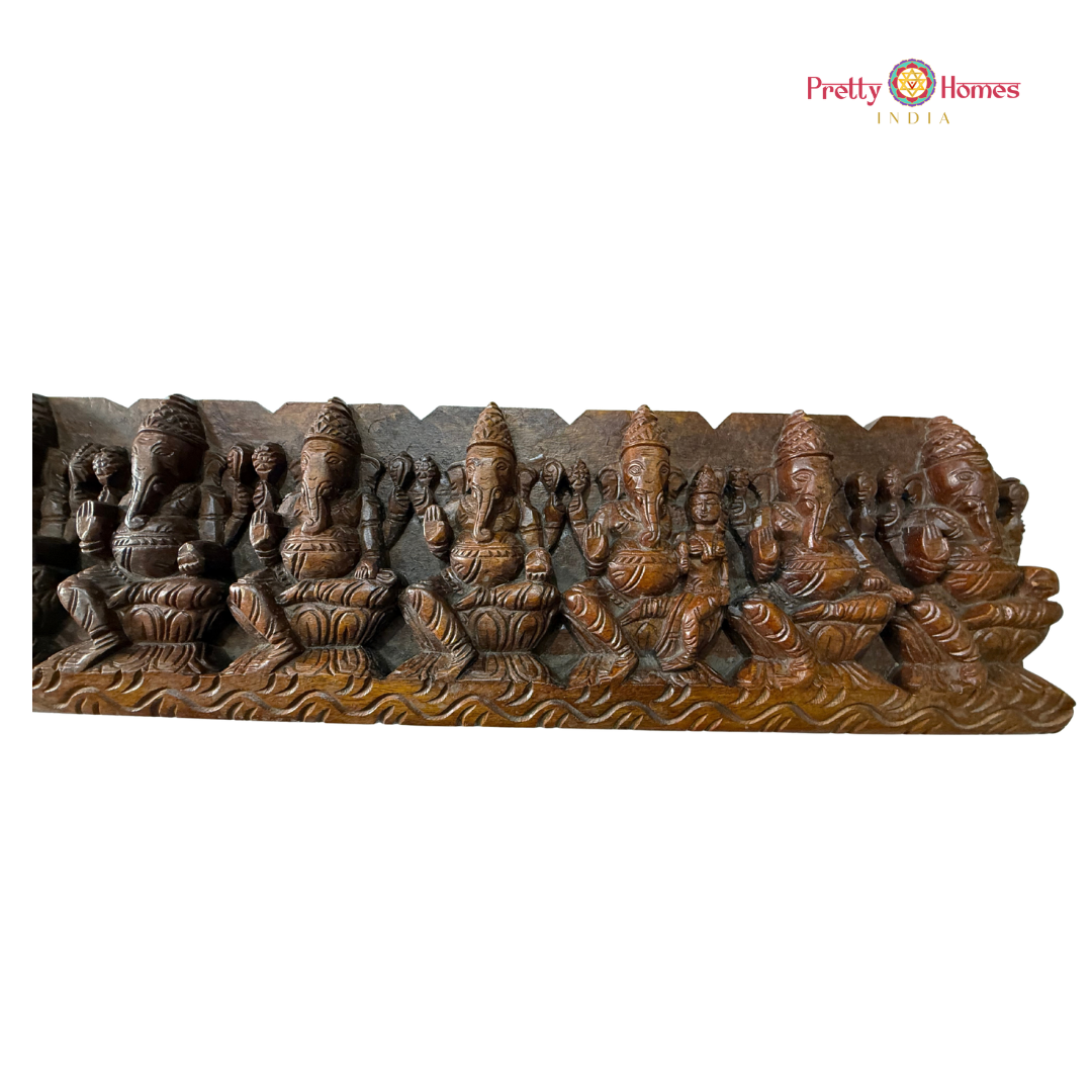 Intricately Carved Horizontal Ashta Ganesha Panel