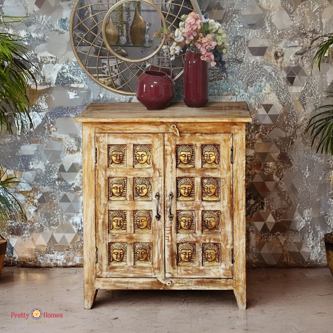 Woodmade Buddha design cabinet.