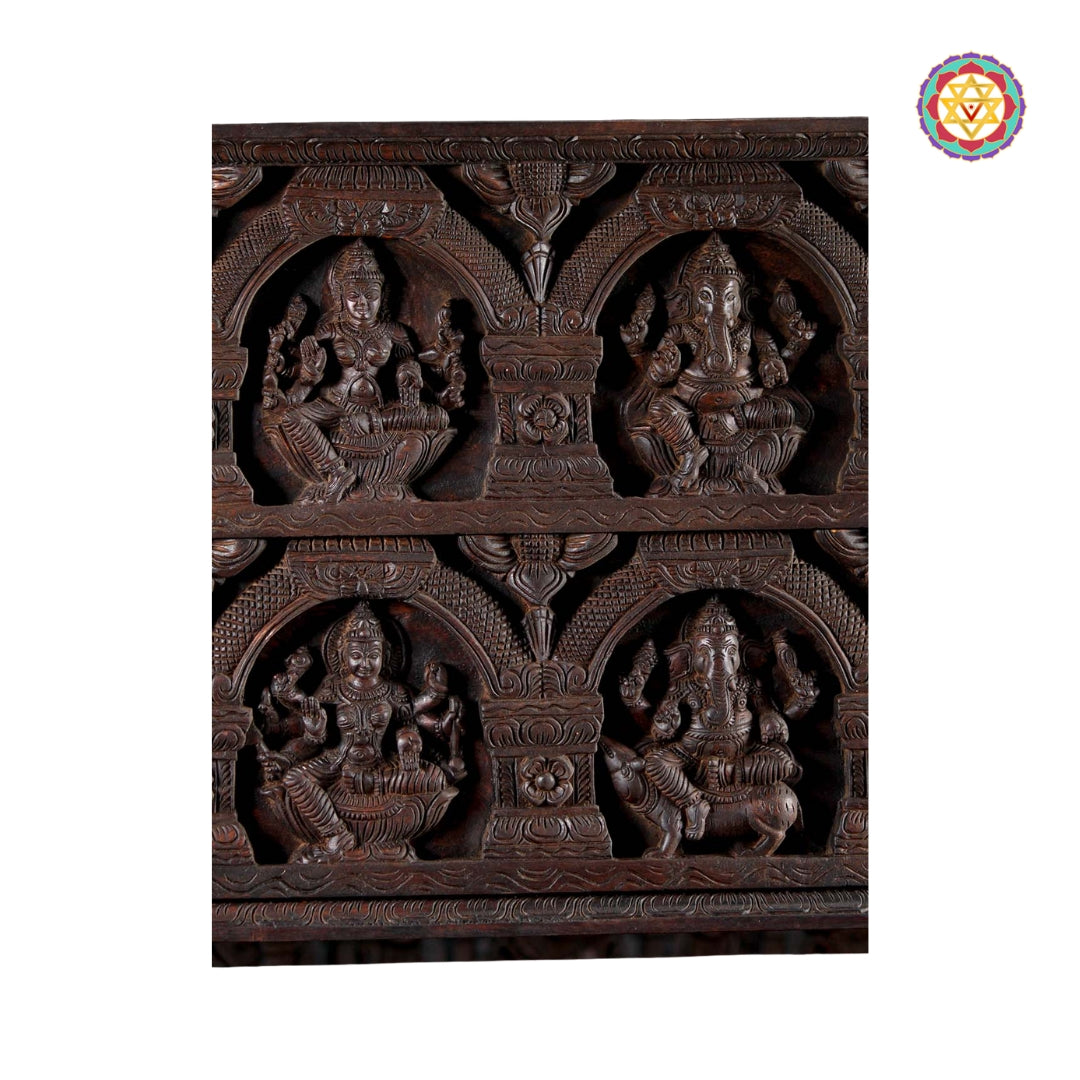 72” Large Handcrafted Wooden Ashta Ganesha & Ashta Lakshmi Panel – Traditional Design