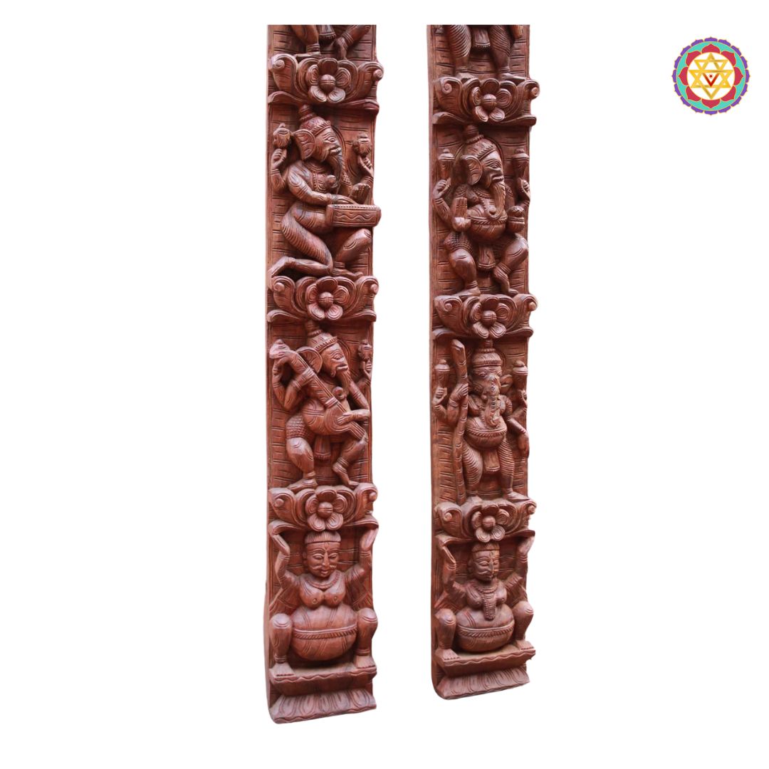 Symmetrical carved musical Ganesha panel set
