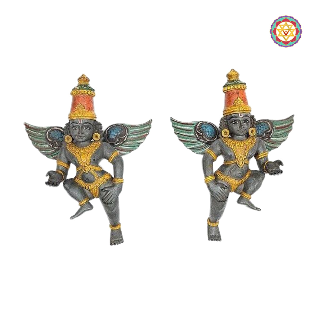 wood-carved gandharva / Indian angel sculpture .wall mountable (single). multi-colour vintage
