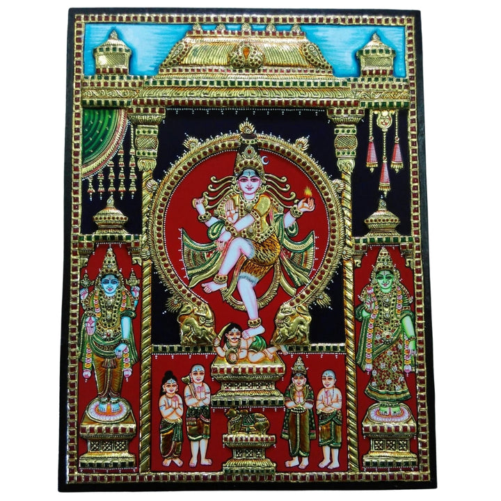 Dancing Shiva Nataraja devotional Tanjore artwork with traditional 22K gold foil detailing