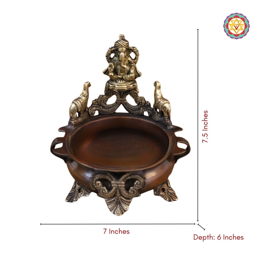 Ganesh urli displayed as decorative centrepiece with auspicious detailing