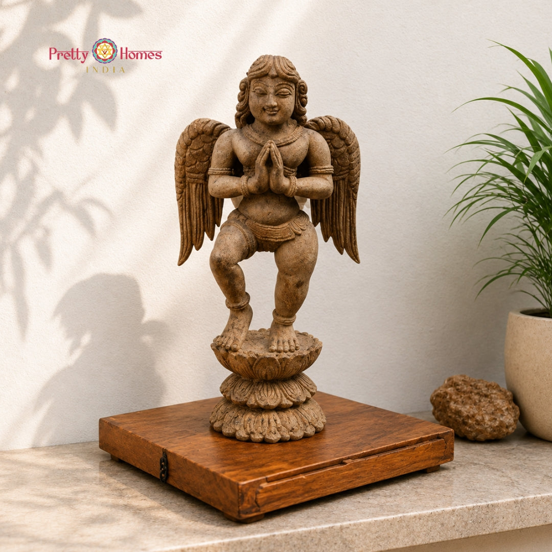 Hand-Carved Chettinad Gandharva Teakwood Statue