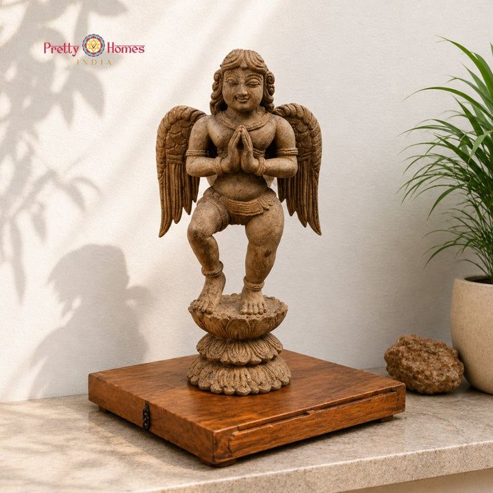 Hand-Carved Chettinad Gandharva Teakwood Statue