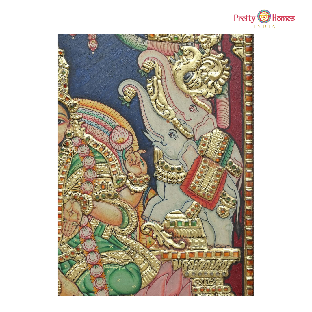 Gajalakshmi with Kirtimukha – Vintage finish Tanjore Painting