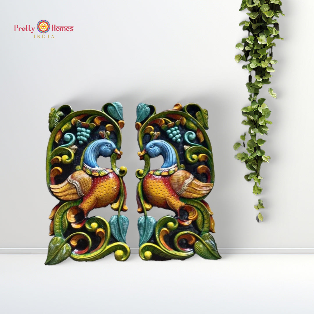 handpainted pichwai wall art showing cows and lotuses under tree shade